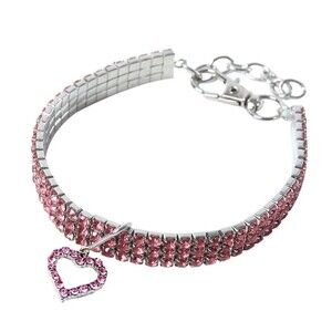 Fashionable Pink Rhinestone Bling Dog Collar - Size M
